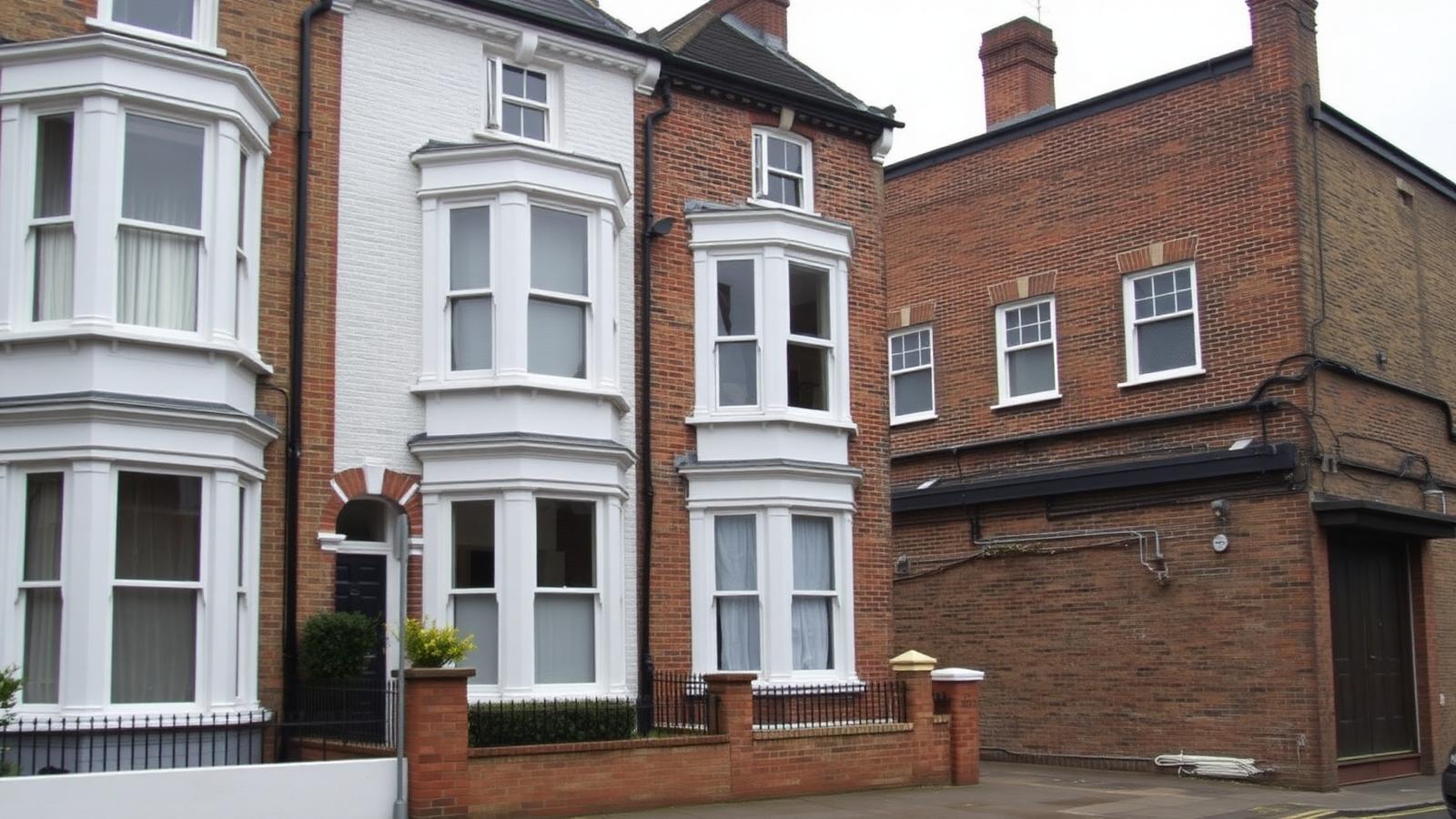 Victorian bay-fronted terraced houses with sash windows on a Wandsworth street in South West London